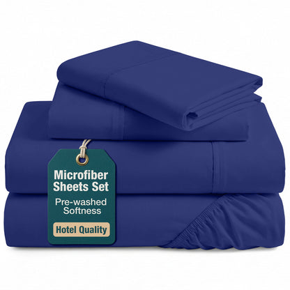 Washed Microfiber Sheet Set cp-gallery: color=Navy; size=Queen