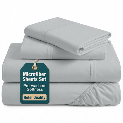 Washed Microfiber Sheet Set cp-gallery: color=Silver; size=Queen