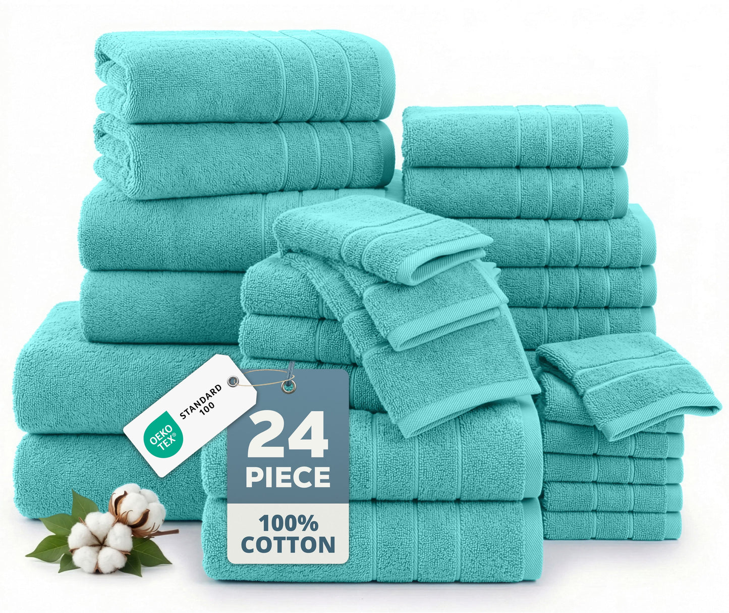 24-Piece Cotton Bath Towel Set cp-gallery: color=Aqua Sky; size=24 Piece Set