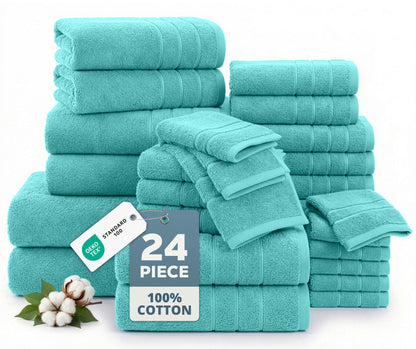 24-Piece Cotton Bath Towel Set cp-gallery: color=Aqua Sky; size=24 Piece Set