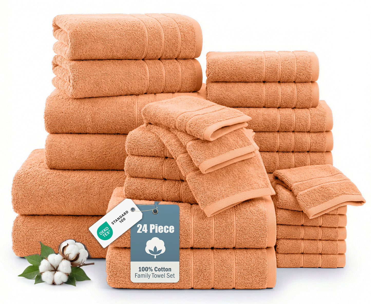 24-Piece Cotton Bath Towel Set cp-gallery: color=Peach Fuzz; size=24 Piece Set