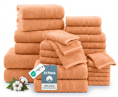 24-Piece Cotton Bath Towel Set cp-gallery: color=Peach Fuzz; size=24 Piece Set