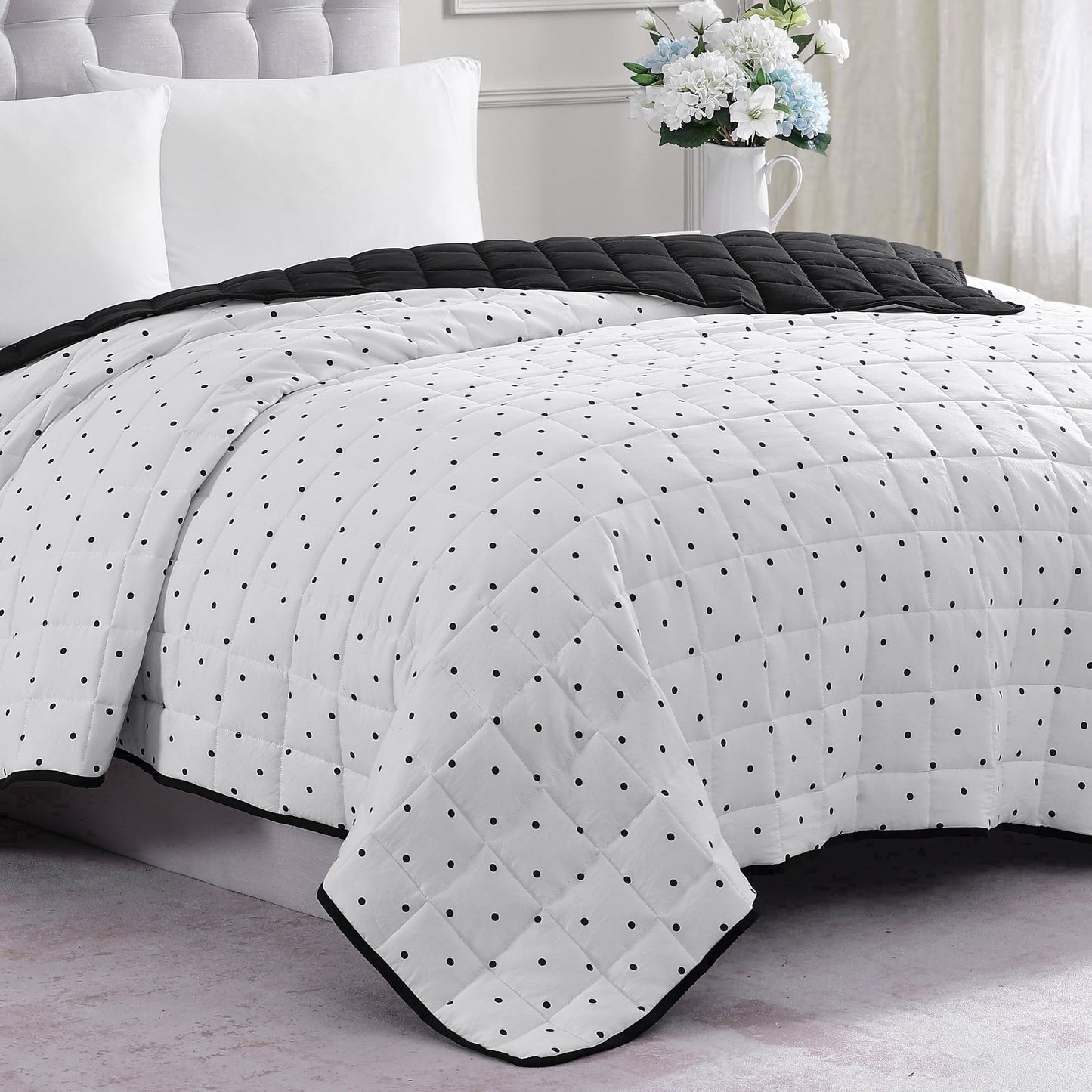 Quilted Bed Blanket cp-gallery: color=Polka Dot Black; size=King