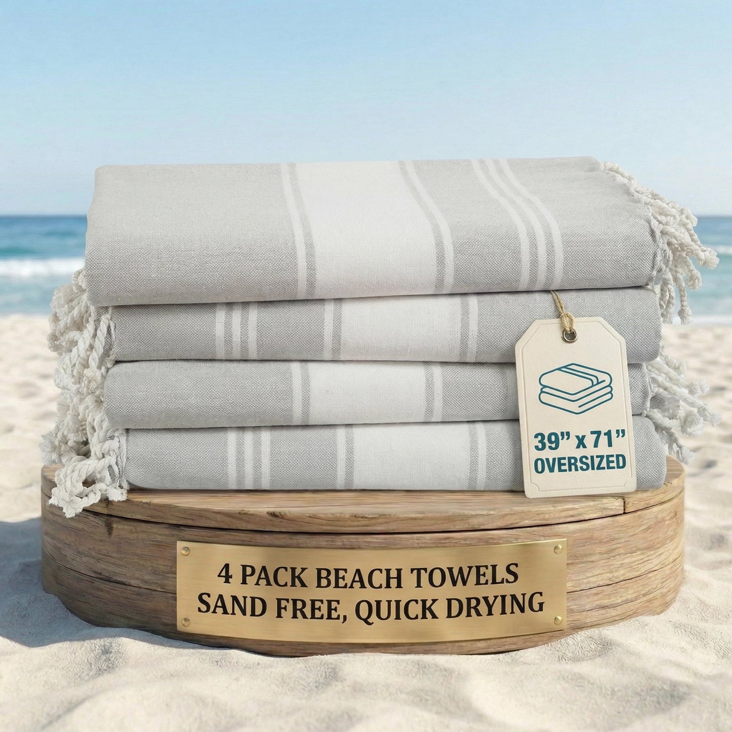 Cotton Hammam Beach Towels Multi-Pack cp-gallery: color=Grey; size=4 Piece Set