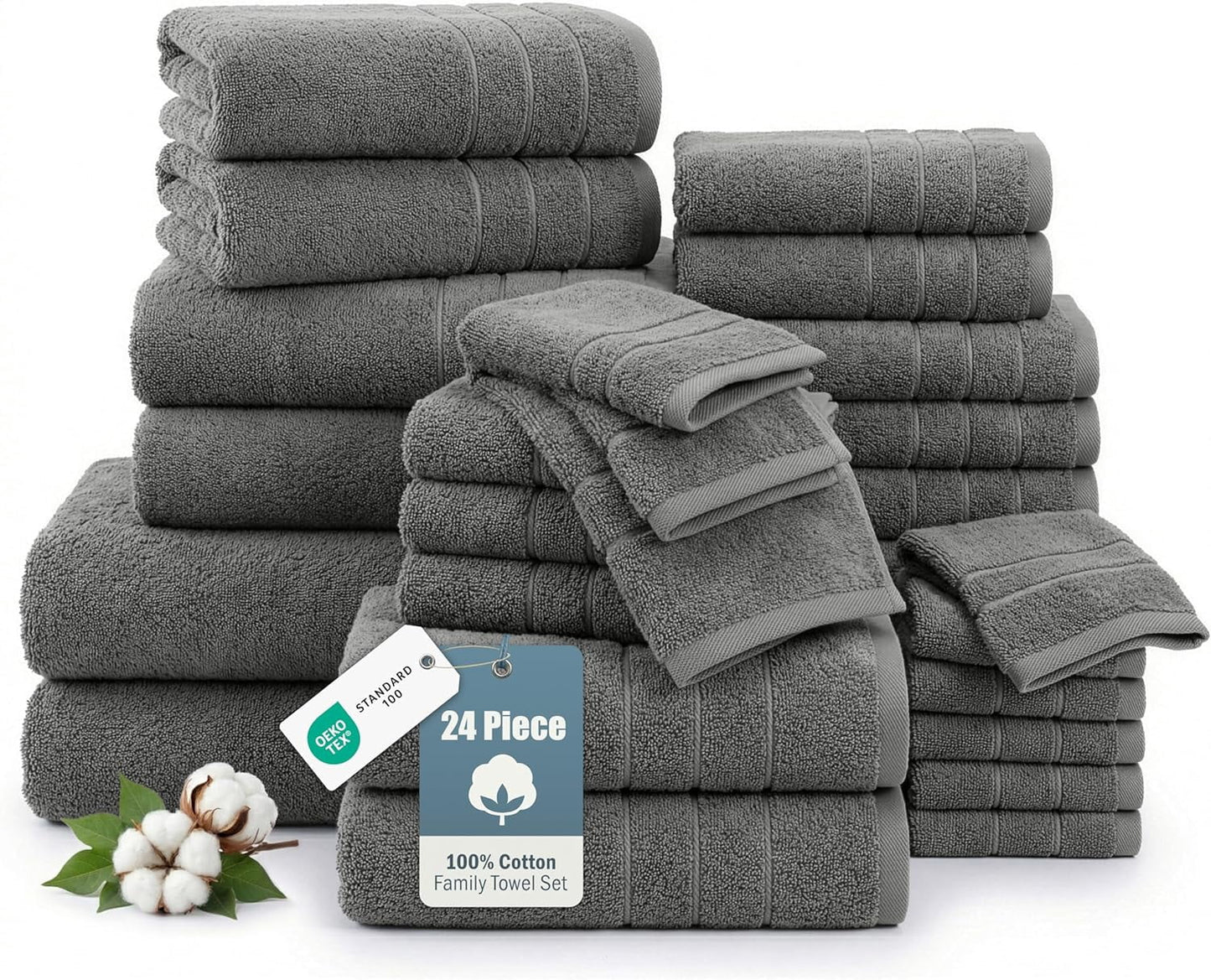 24-Piece Cotton Bath Towel Set cp-gallery: color=Ultimate Grey; size=24 Piece Set