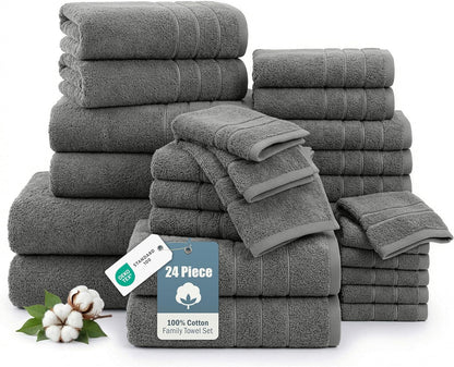 24-Piece Cotton Bath Towel Set cp-gallery: color=Ultimate Grey; size=24 Piece Set