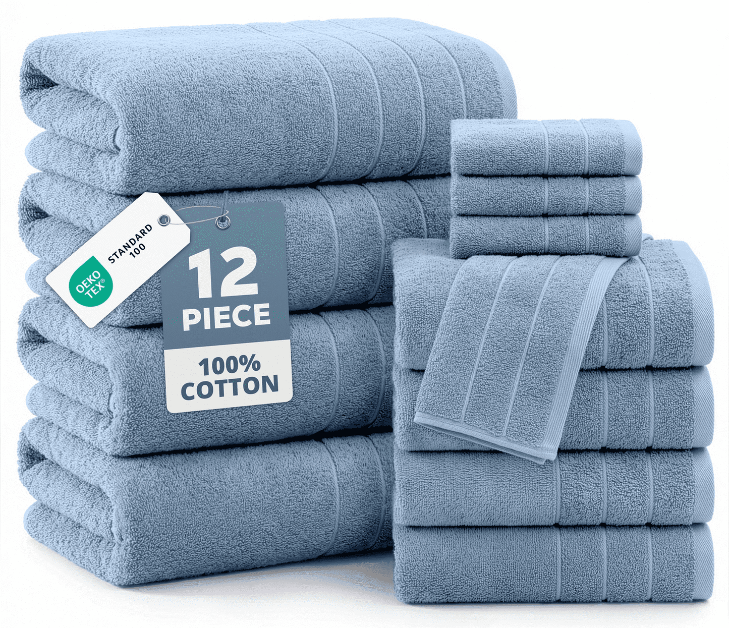 12-Piece Cotton Bath Towel Set cp-gallery: color=Cerulean Blue; size=12 Piece Set