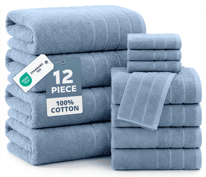 12-Piece Cotton Bath Towel Set cp-gallery: color=Cerulean Blue; size=12 Piece Set