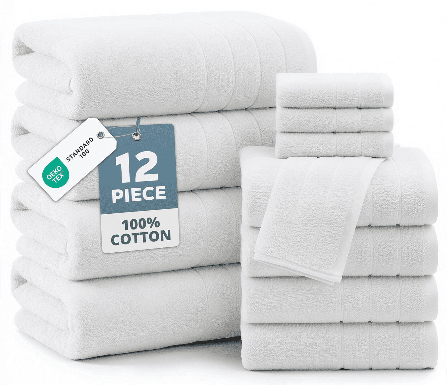 12-Piece Cotton Bath Towel Set cp-gallery: color=White; size=12 Piece Set