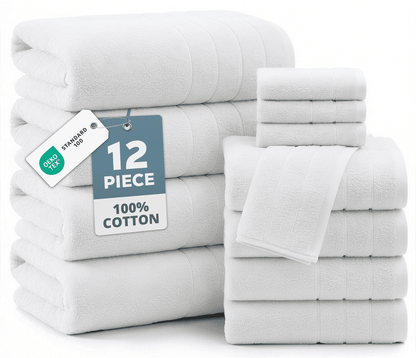 12-Piece Cotton Bath Towel Set cp-gallery: color=White; size=12 Piece Set