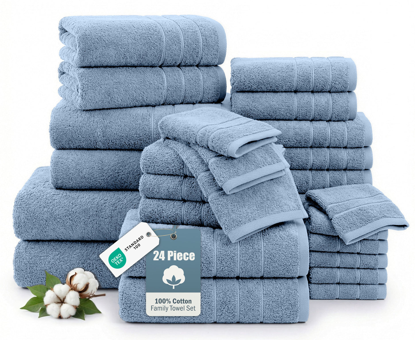 24-Piece Cotton Bath Towel Set cp-gallery: color=Cerulean Blue; size=24 Piece Set