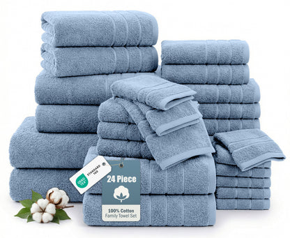 24-Piece Cotton Bath Towel Set cp-gallery: color=Cerulean Blue; size=24 Piece Set