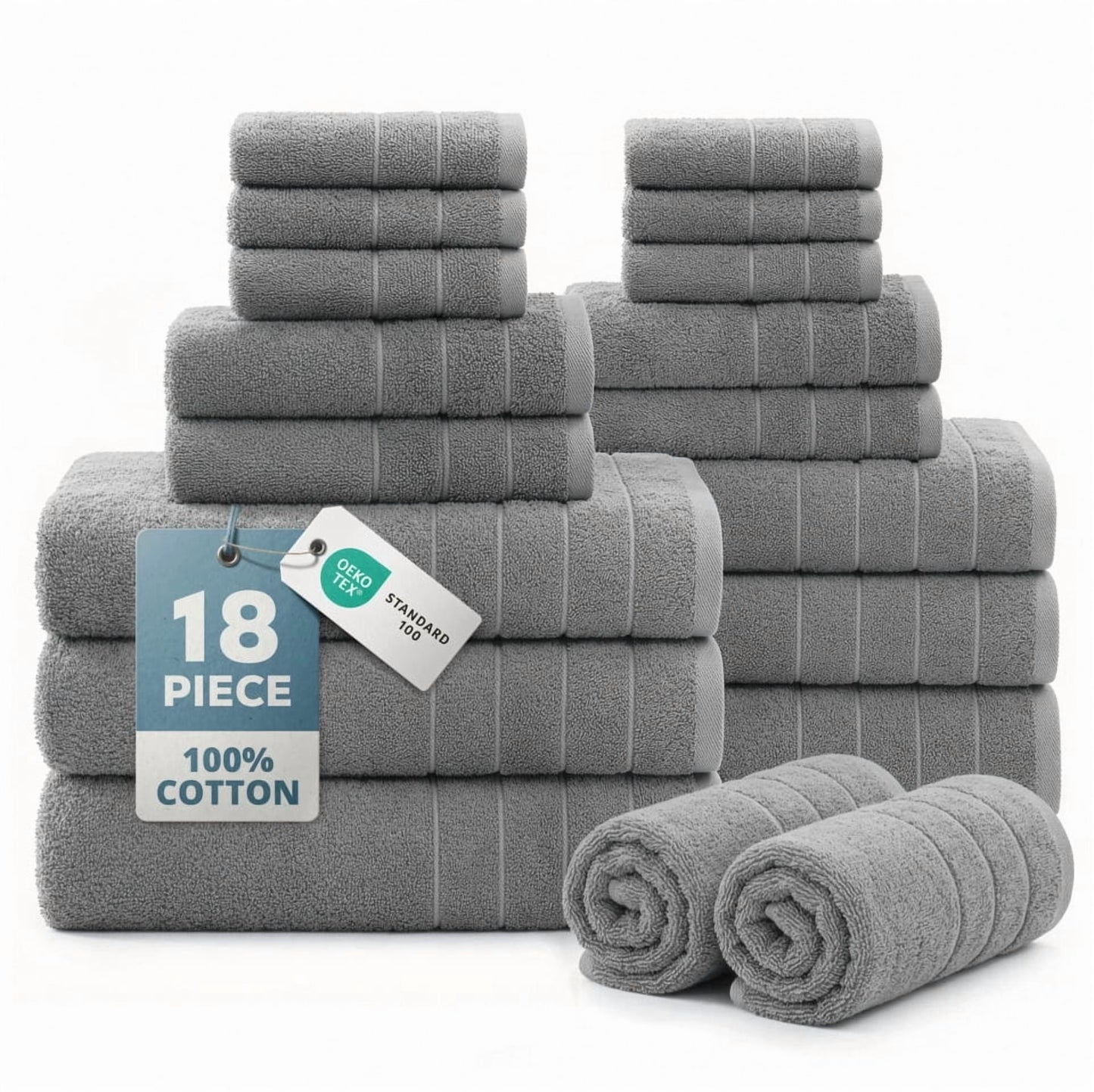 18-Piece Cotton Bath Towel Set cp-gallery: color=Cool Grey; size=18 Piece Set