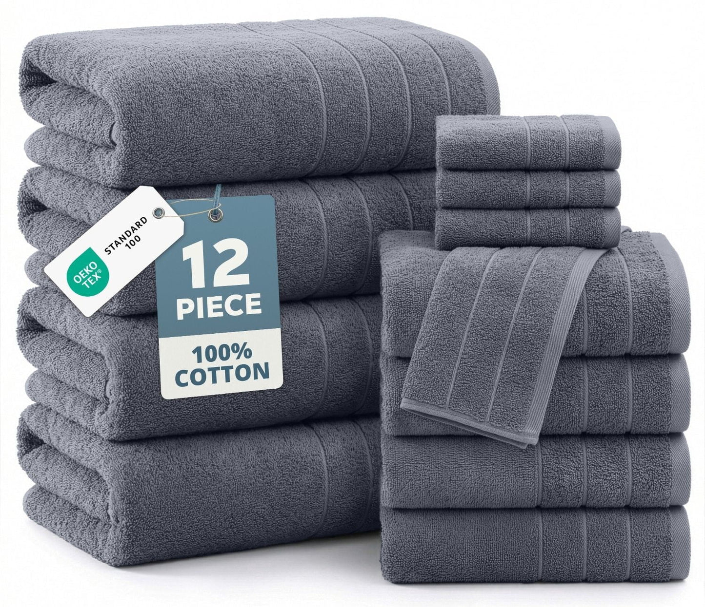 12-Piece Cotton Bath Towel Set cp-gallery: color=Ultimate Grey; size=12 Piece Set
