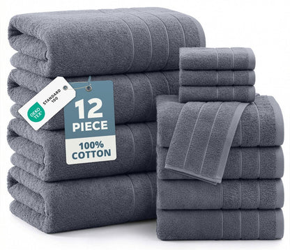 12-Piece Cotton Bath Towel Set cp-gallery: color=Ultimate Grey; size=12 Piece Set
