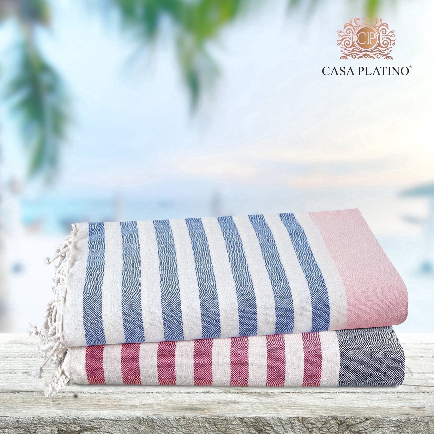 6-Piece Hammam Beach Towels Diamond Weave Set cp-gallery: color=Old Glory Pink; size=6 Piece Set
