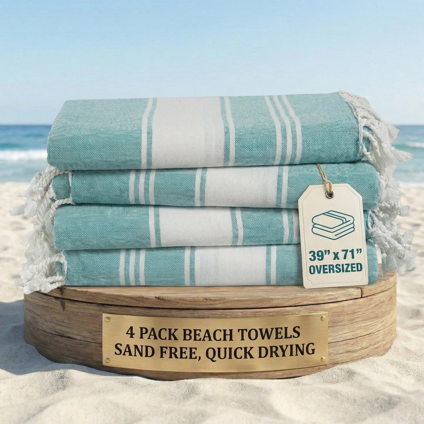 Cotton Hammam Beach Towels Multi-Pack cp-gallery: color=Hunter Green; size=4 Piece Set
