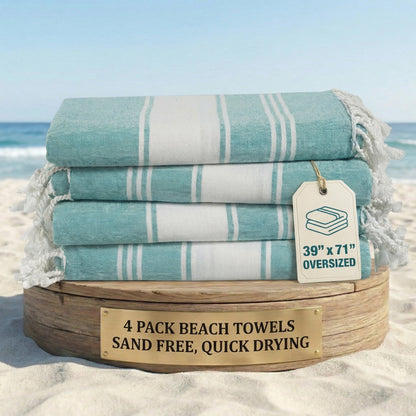 Cotton Hammam Beach Towels Multi-Pack cp-gallery: color=Hunter Green; size=4 Piece Set