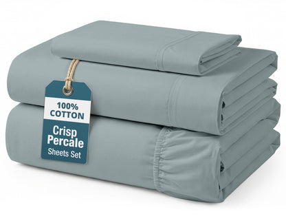 Percale Cotton Sheet Set cp-gallery: color=French Blue; size=Twin