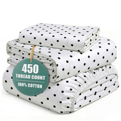 450 Thread Count Cotton Sheet Set cp-gallery: color=Polka Dot Black; size=Twin