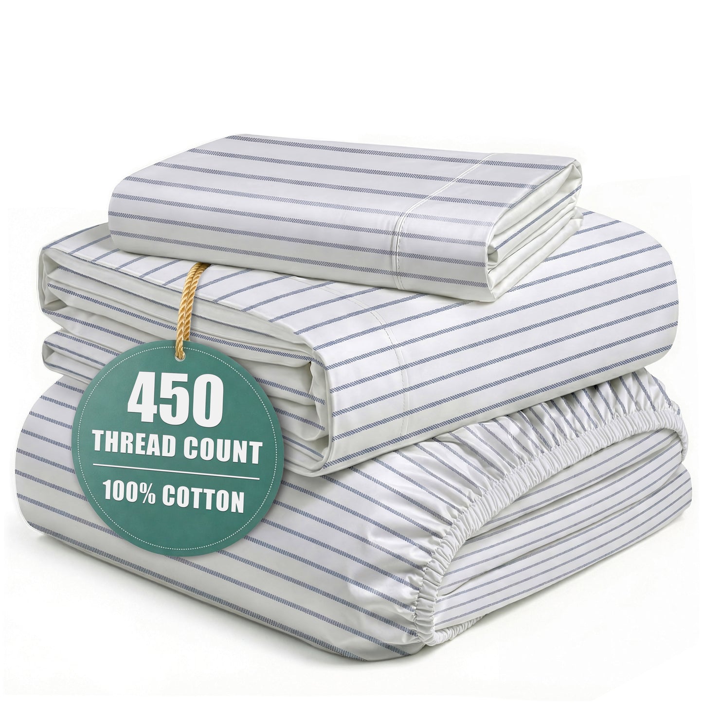 450 Thread Count Cotton Sheet Set cp-gallery: color=Ticking Stripe Cobalt Blue; size=Twin