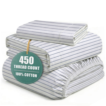 450 Thread Count Cotton Sheet Set cp-gallery: color=Ticking Stripe Cobalt Blue; size=Twin