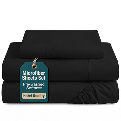 Washed Microfiber Sheet Set cp-gallery: color=Black; size=Twin
