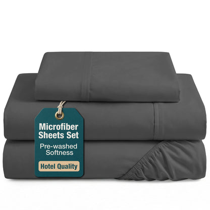 Washed Microfiber Sheet Set cp-gallery: color=Charcoal; size=Twin