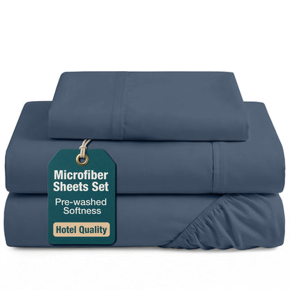 Washed Microfiber Sheet Set cp-gallery: color=Estate Blue; size=Twin