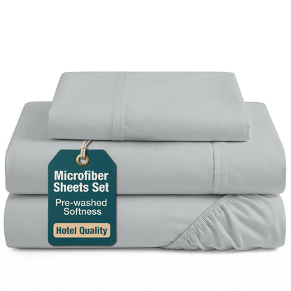 Washed Microfiber Sheet Set cp-gallery: color=Silver; size=Twin