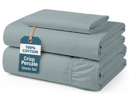 Percale Cotton Sheet Set cp-gallery: color=French Blue; size=Twin-XL