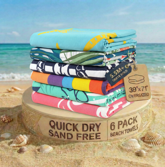 6 PIECE TURKISH BEACH TOWEL SET-Coastal-Mix