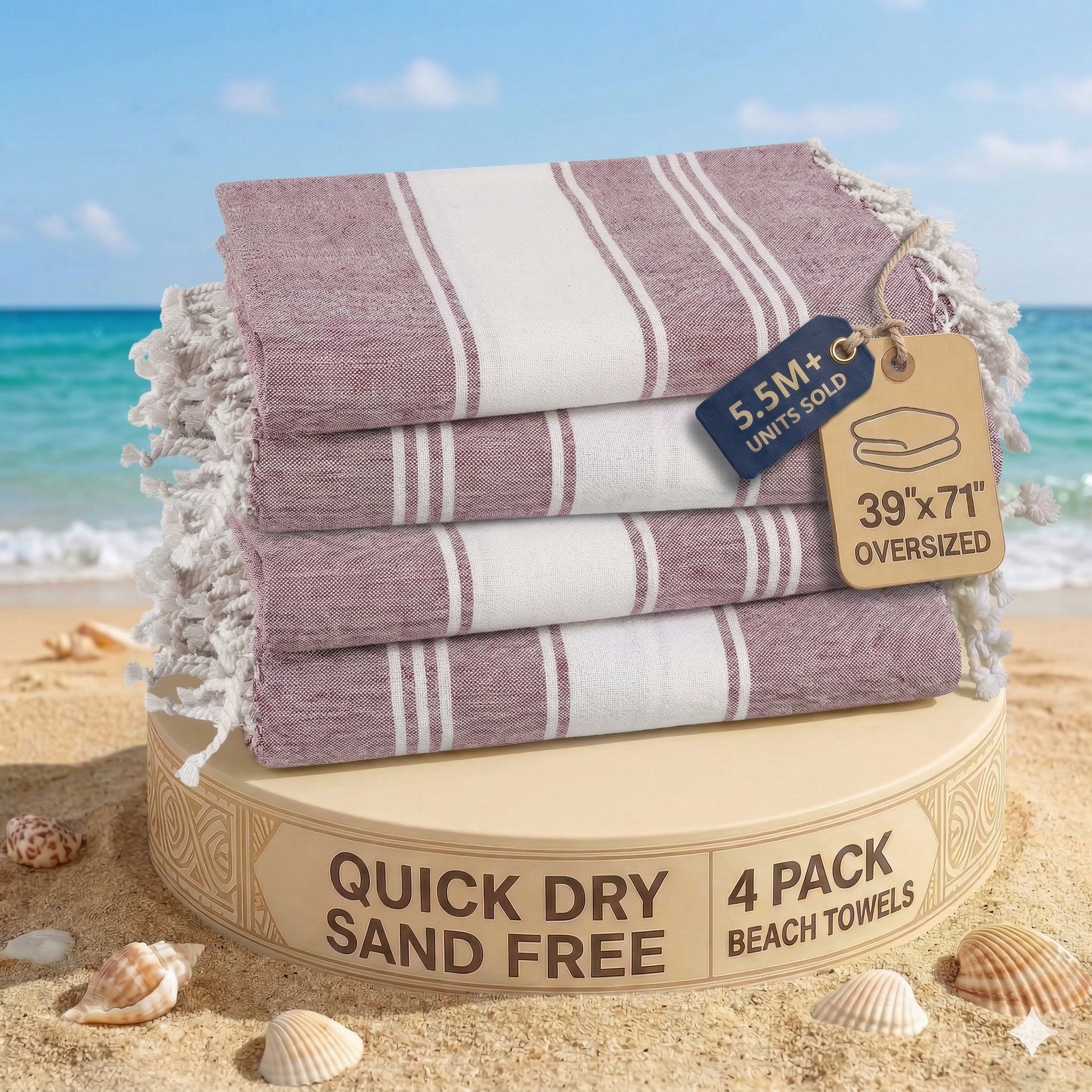 4 PIECE TURKISH BEACH TOWEL SET-WISTFUL-MAUVE