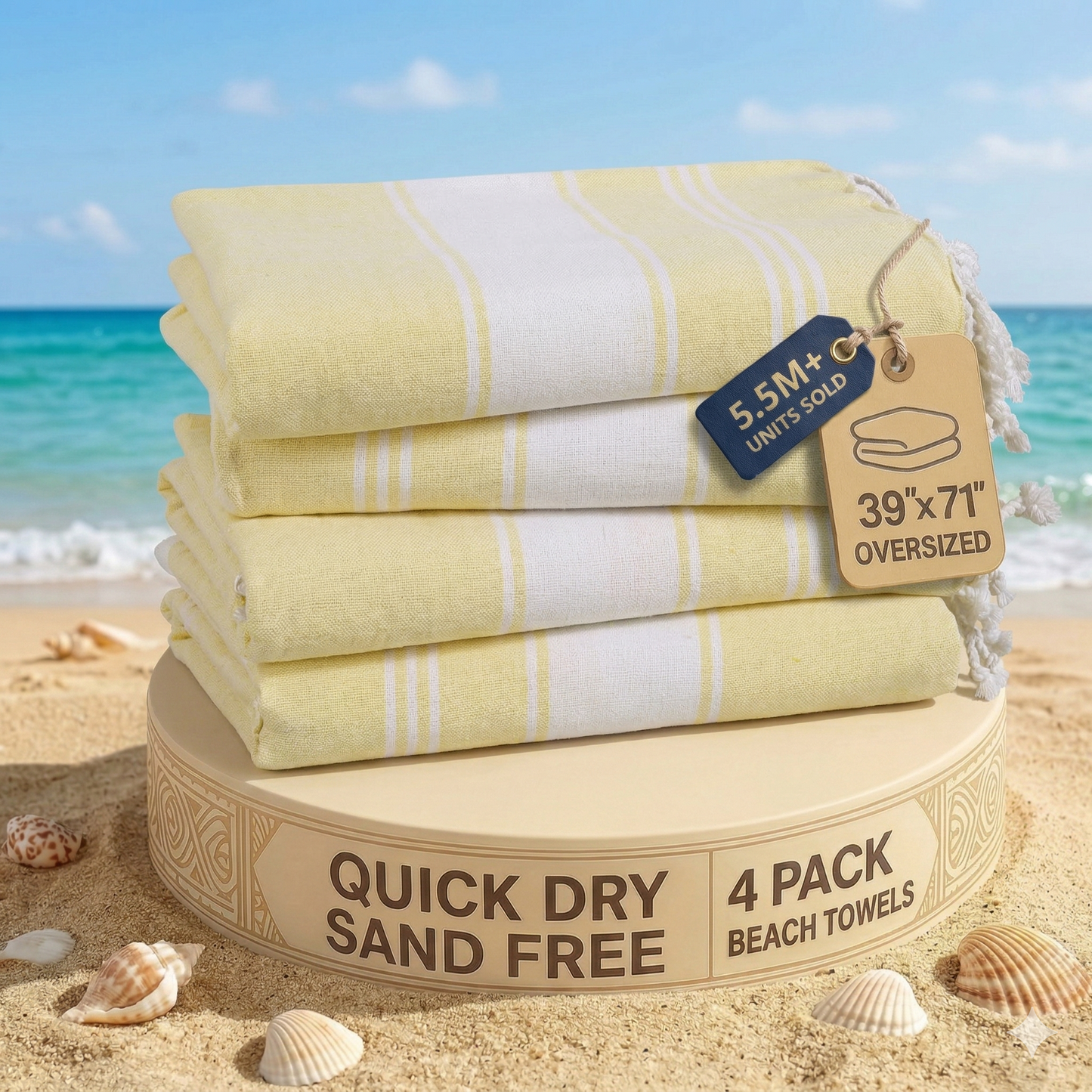 4 PIECE TURKISH BEACH TOWEL SET-YELLOW-LIME