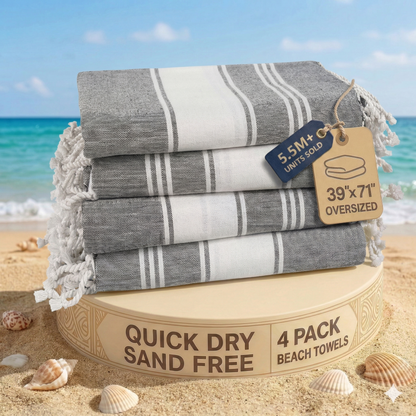 4 PIECE TURKISH BEACH TOWEL SET-SMOKY-BLACK