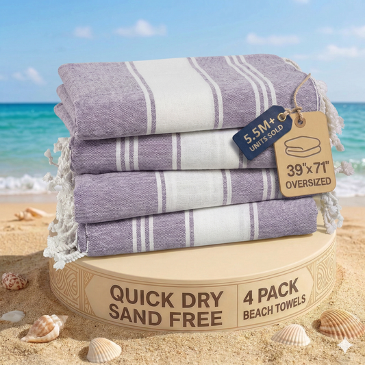 4 PIECE TURKISH BEACH TOWEL SET-DAY-BREAK