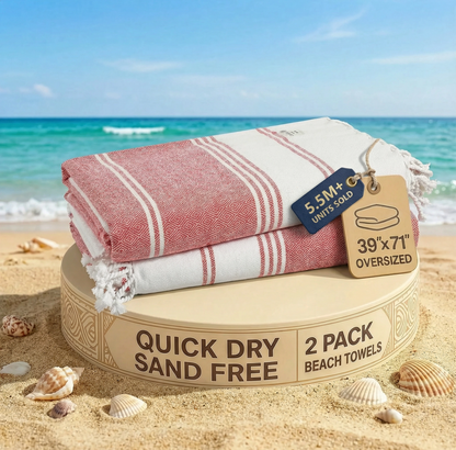 2 PIECE TURKISH BEACH TOWEL SET-HIBISCUS