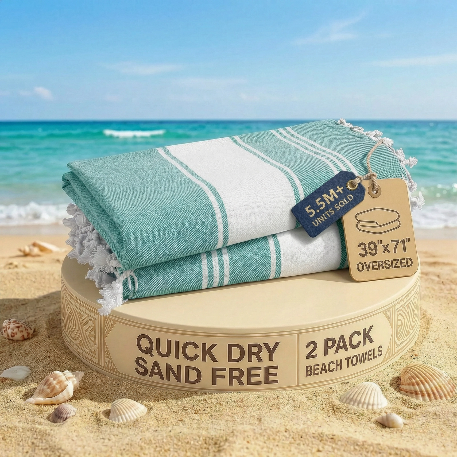 2 PIECE TURKISH BEACH TOWEL SET-HUNTER-GREEN