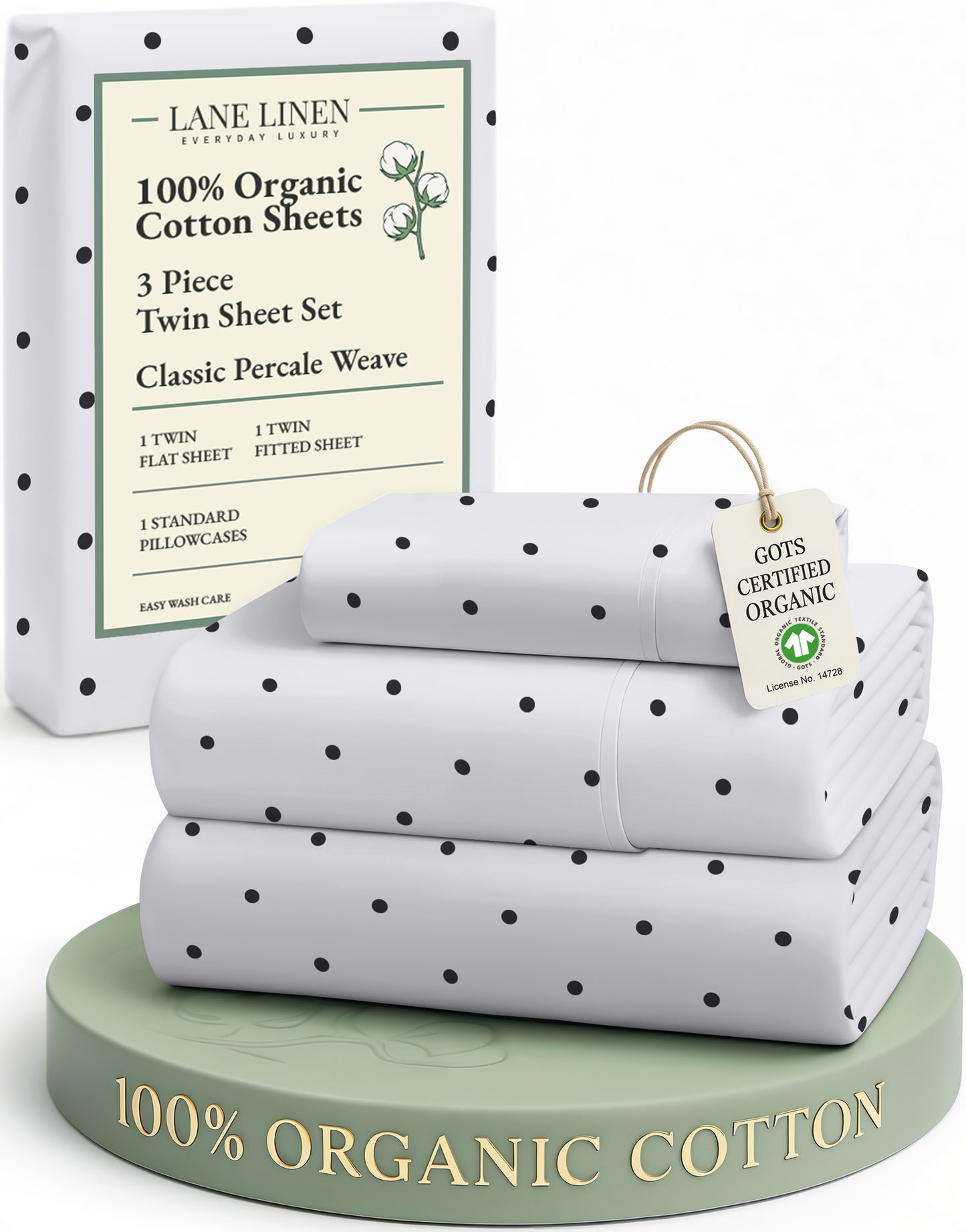 100% Organic Cotton-Polka-Dot-Black