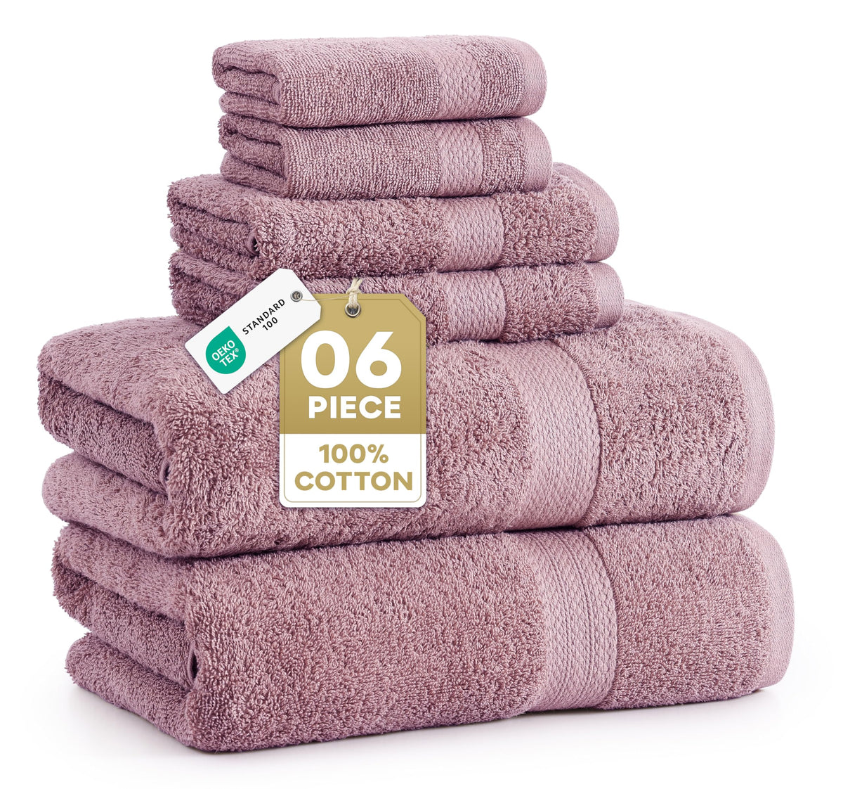 6 Piece Cotton Towel Set - Wishful Mauve