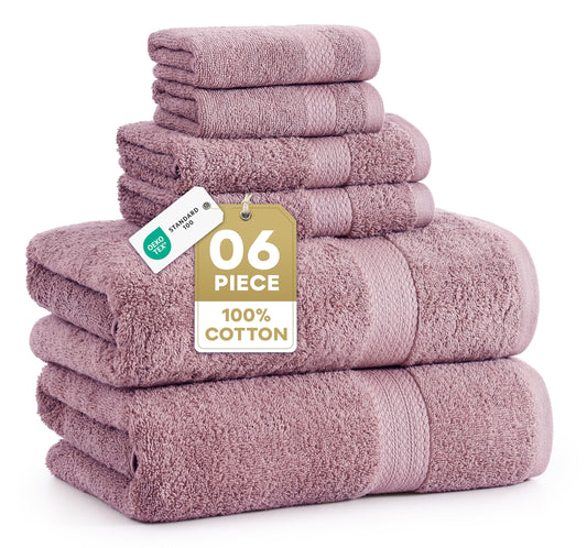 6 Piece Cotton Towel Set - Wishful Mauve