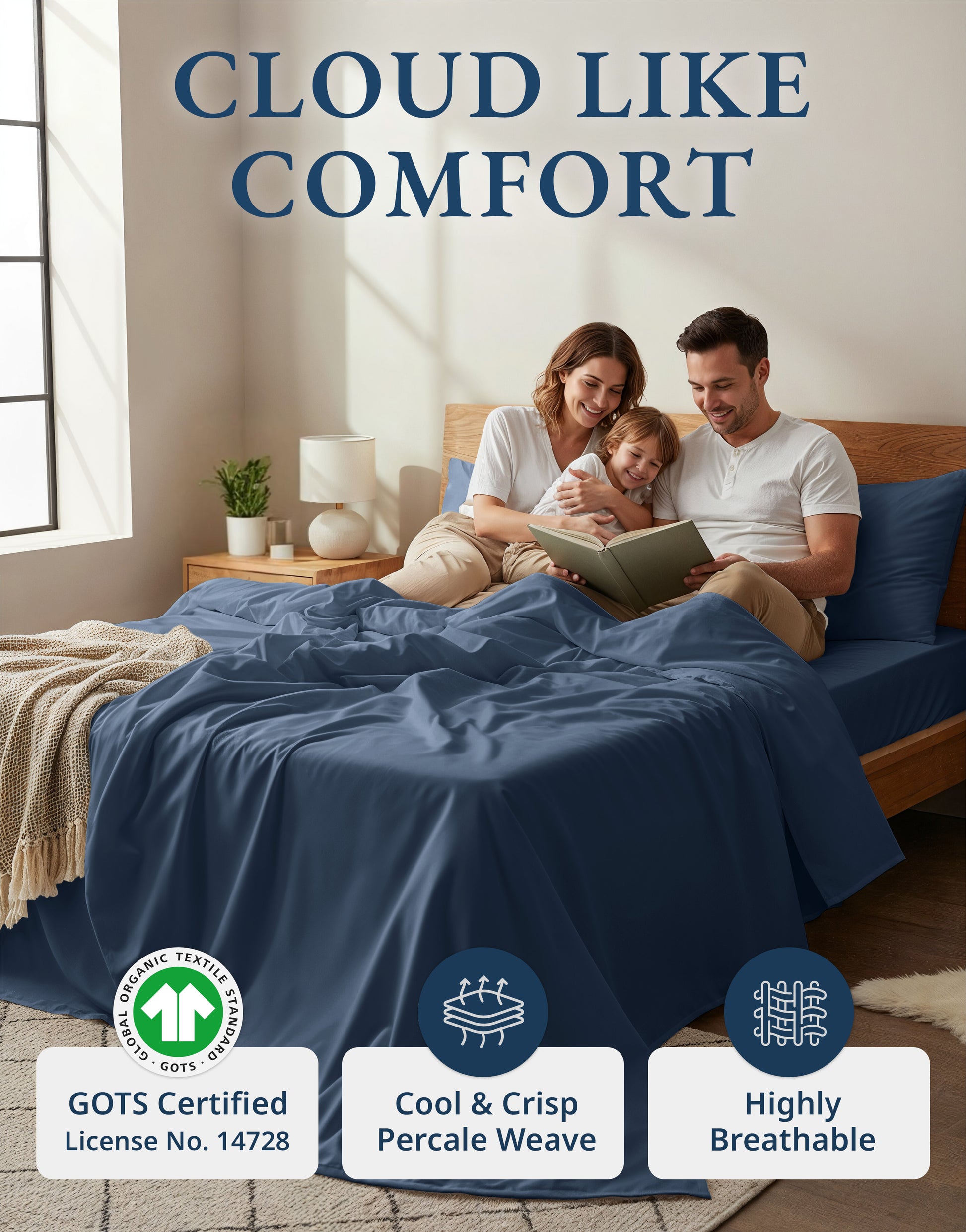 100% Organic Cotton-Estate-Blue