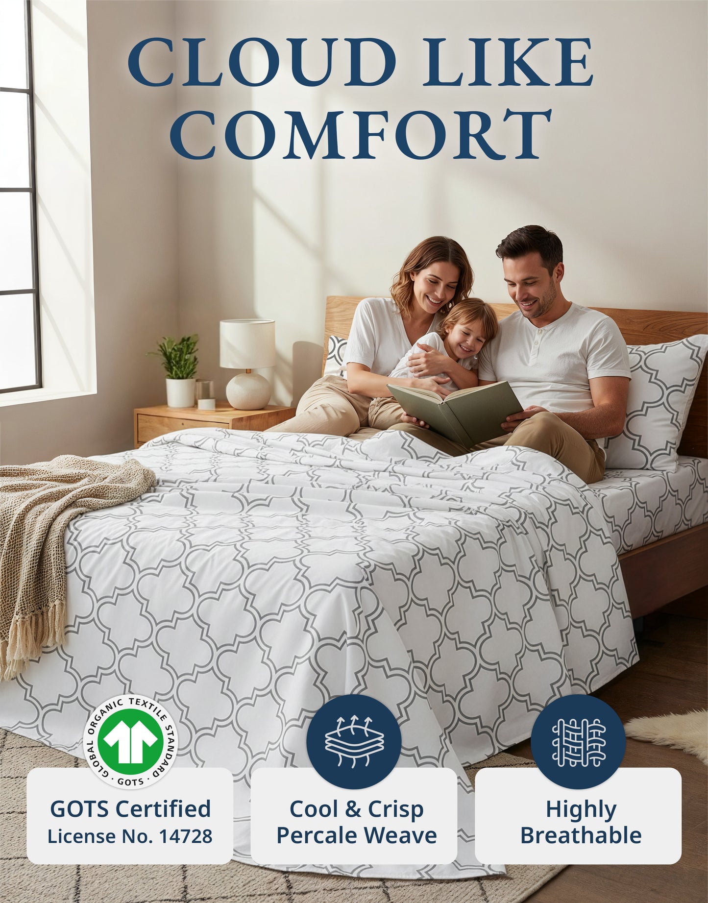 100% Organic Cotton-Trellis-Silver