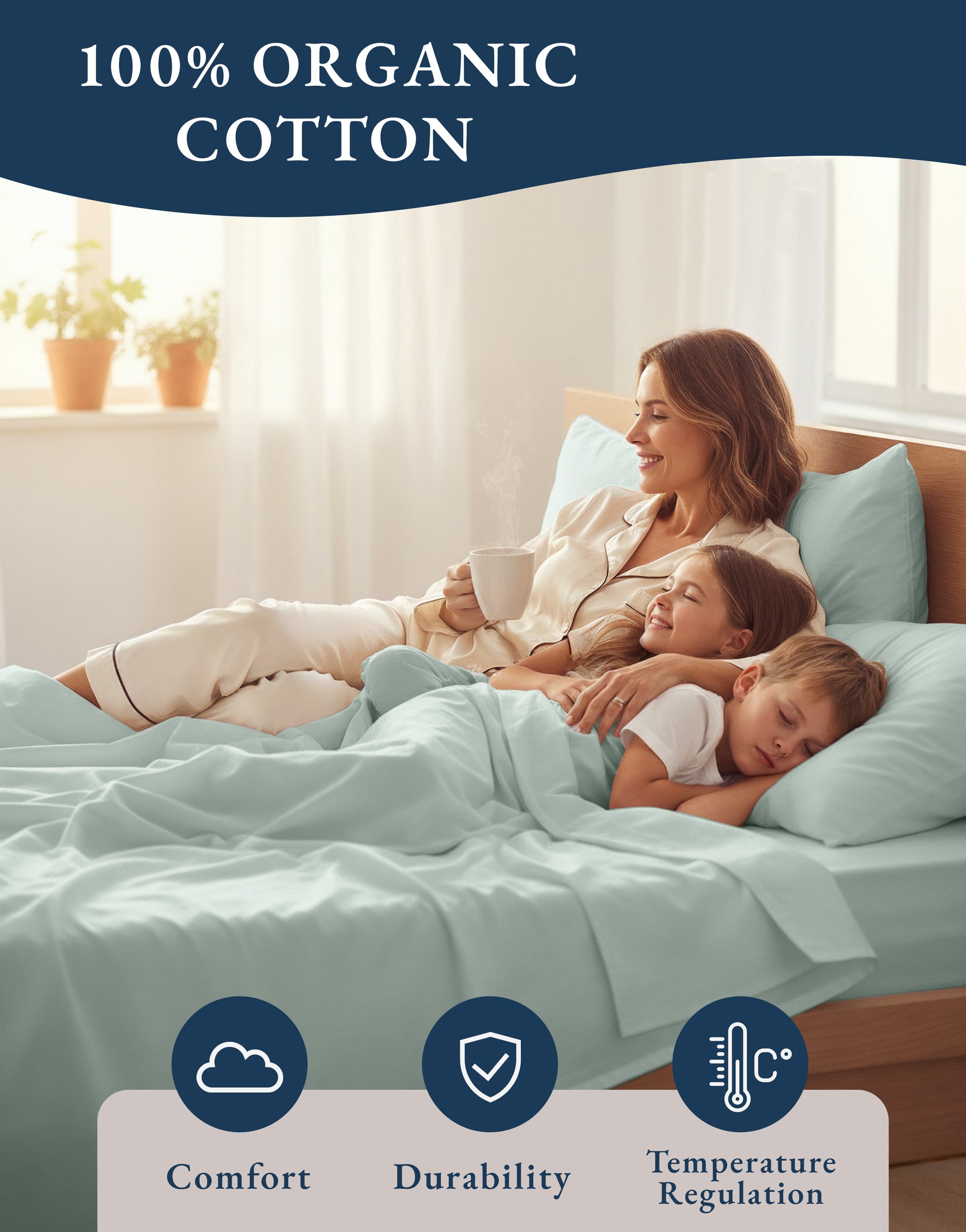 100% Organic Cotton-Cool-Blue