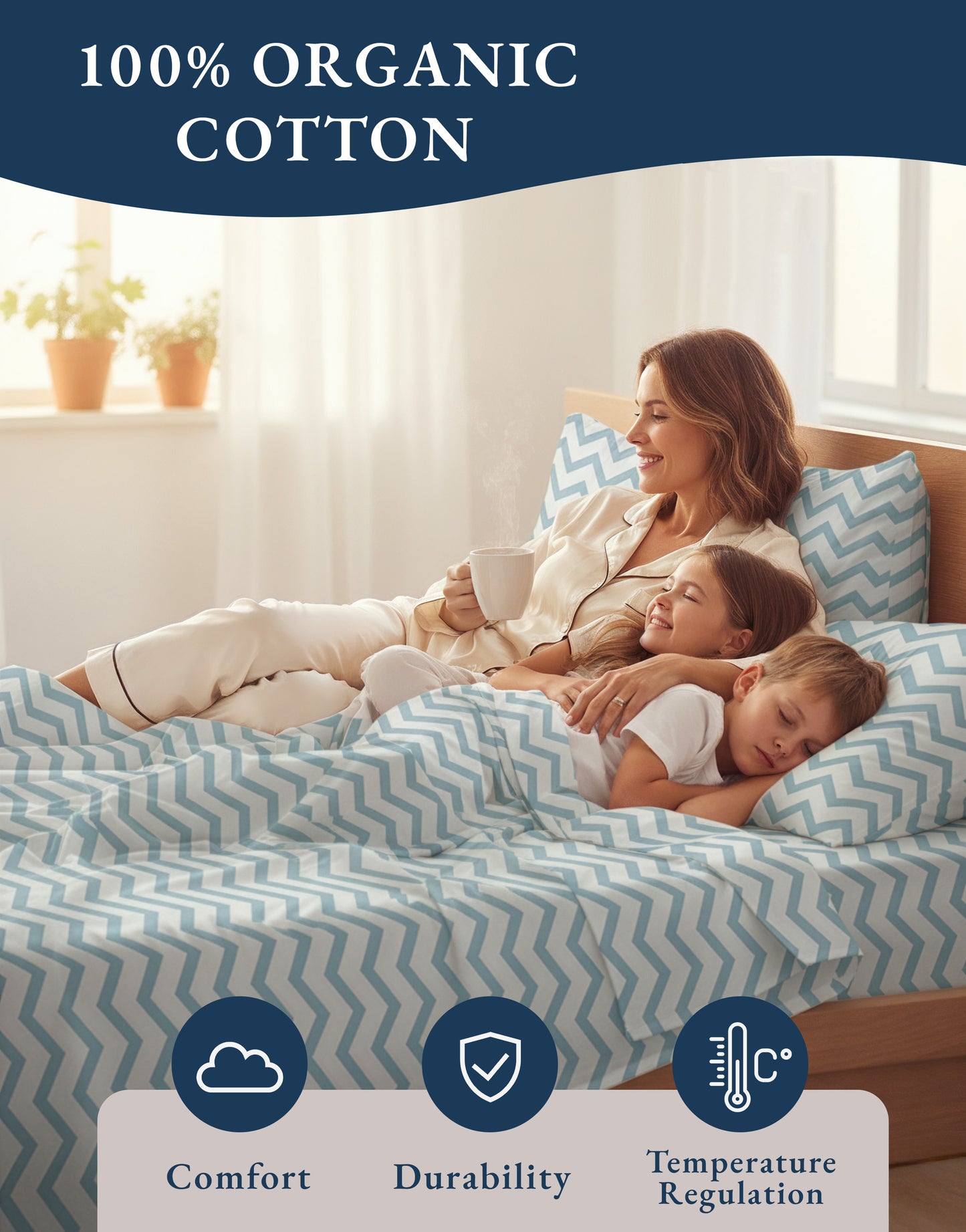 100% Organic Cotton-Chevron-Cool-Blue