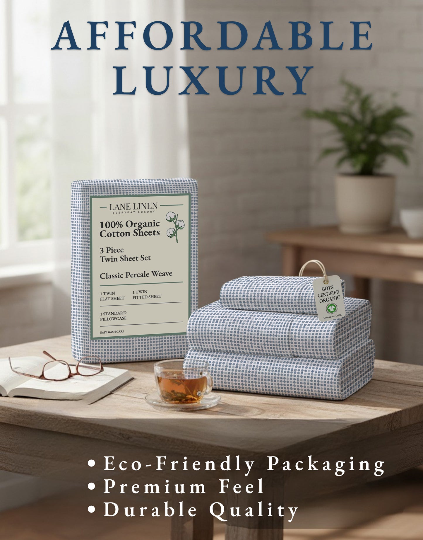 100% Organic Cotton-Polka-Dot-Blue