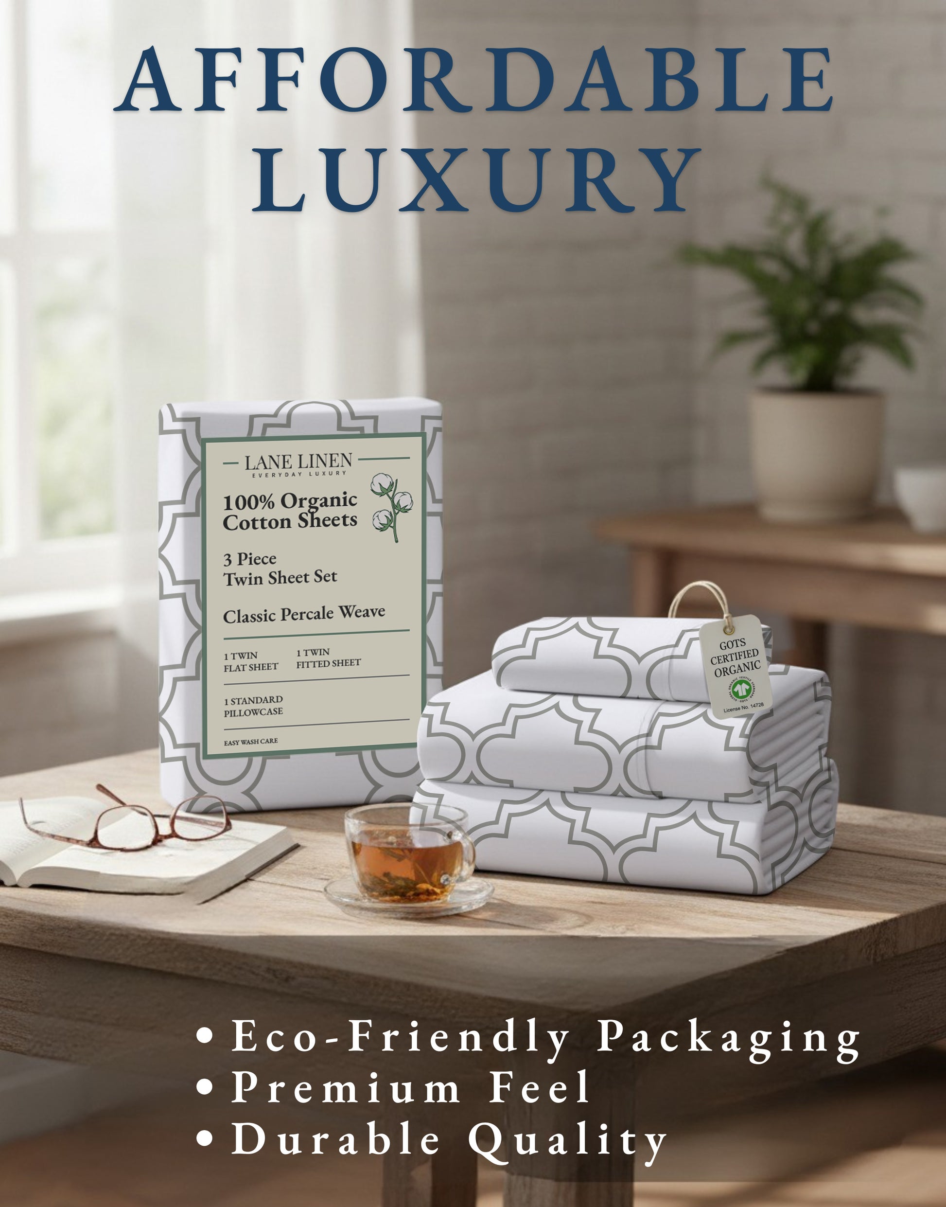 100% Organic Cotton-Trellis-Silver