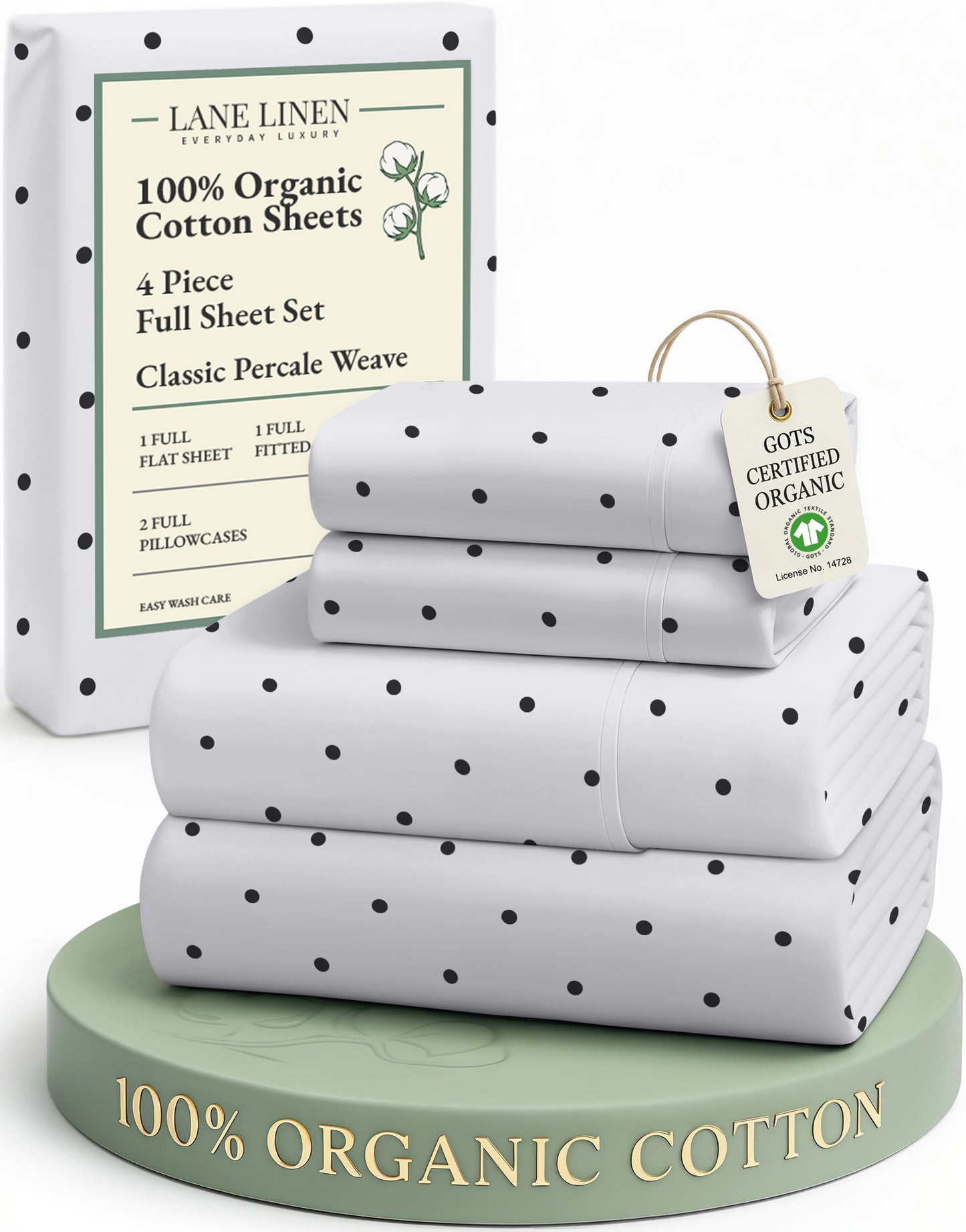 100% Organic Cotton-Polka-Dot-Black