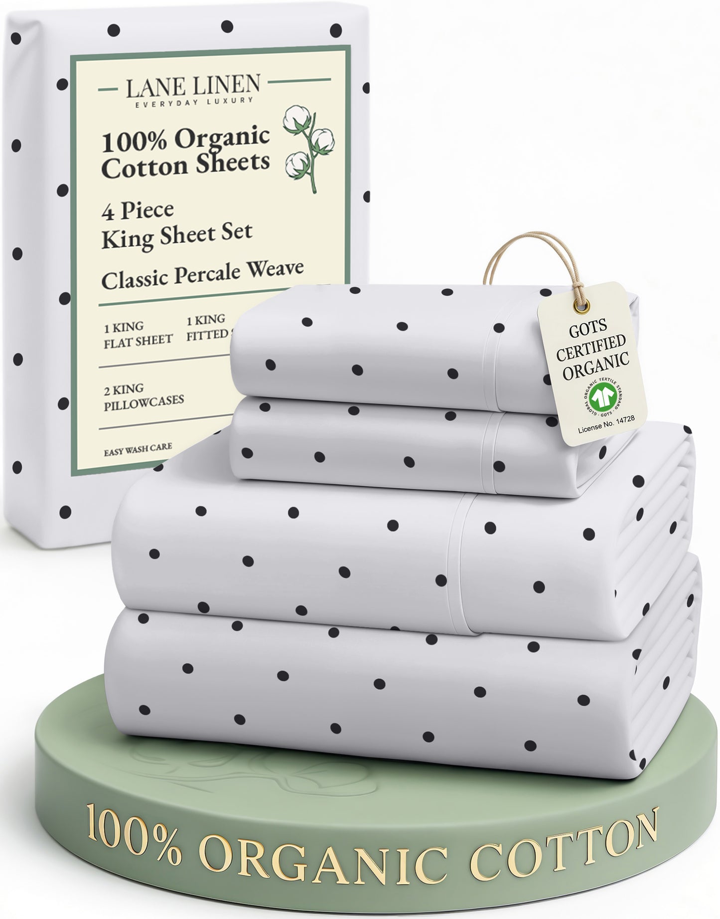 100% Organic Cotton-Polka-Dot-Black