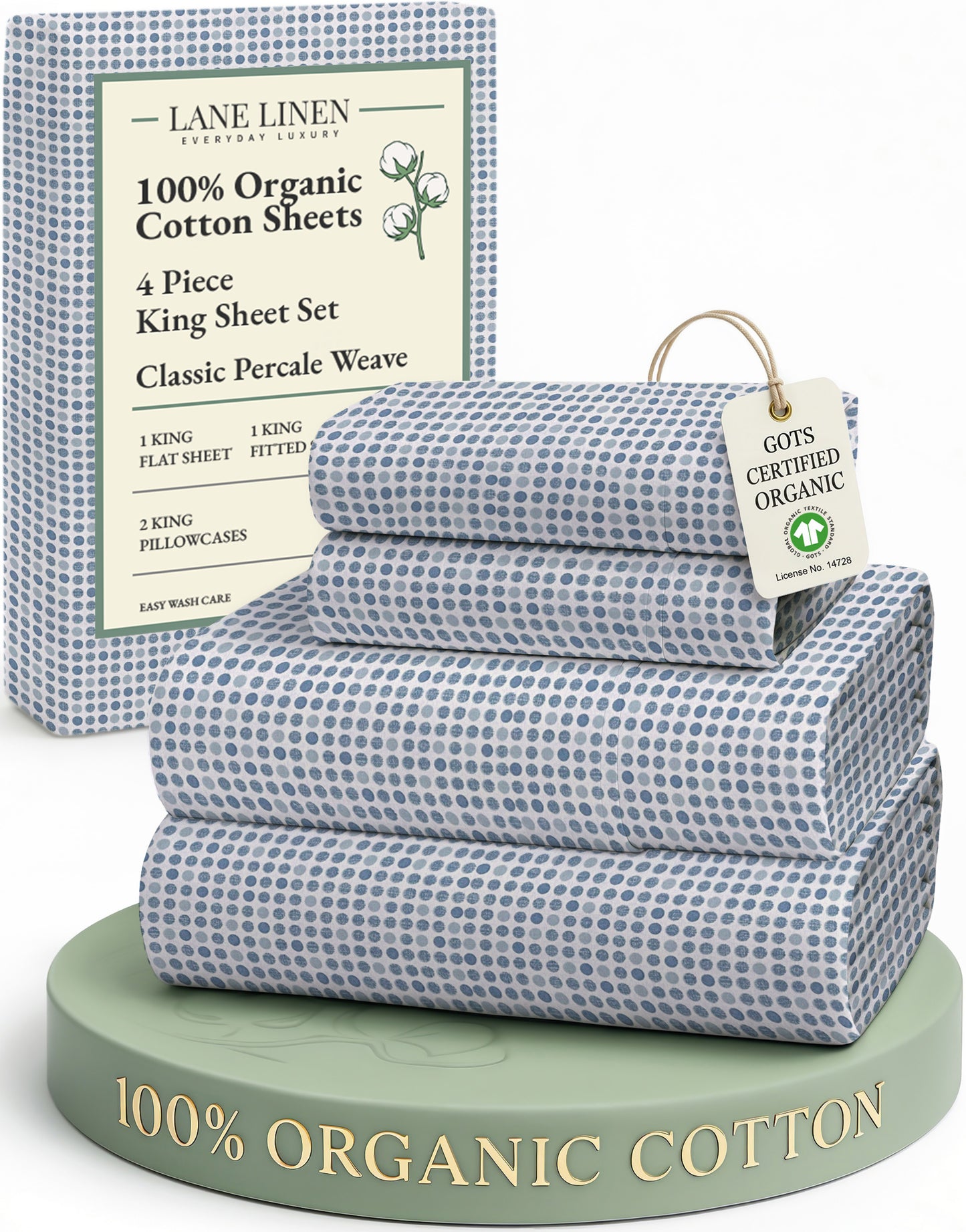 100% Organic Cotton-Polka-Dot-Blue